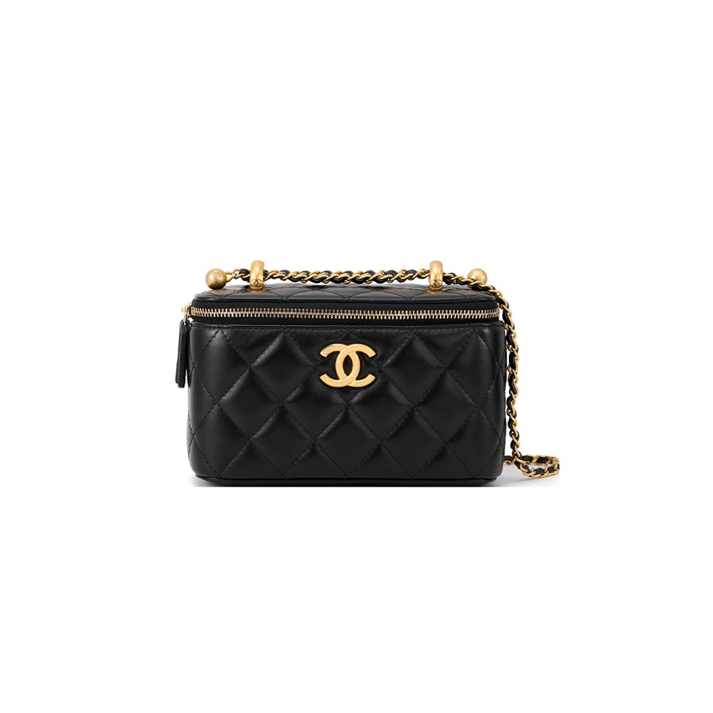 CHANEL COW LEATHER MAKEUP BAG BOX BAG CROSSBODY BAG SHOULDER BAG WOMEN'S BLACK AP3651 (16*10*8cm)